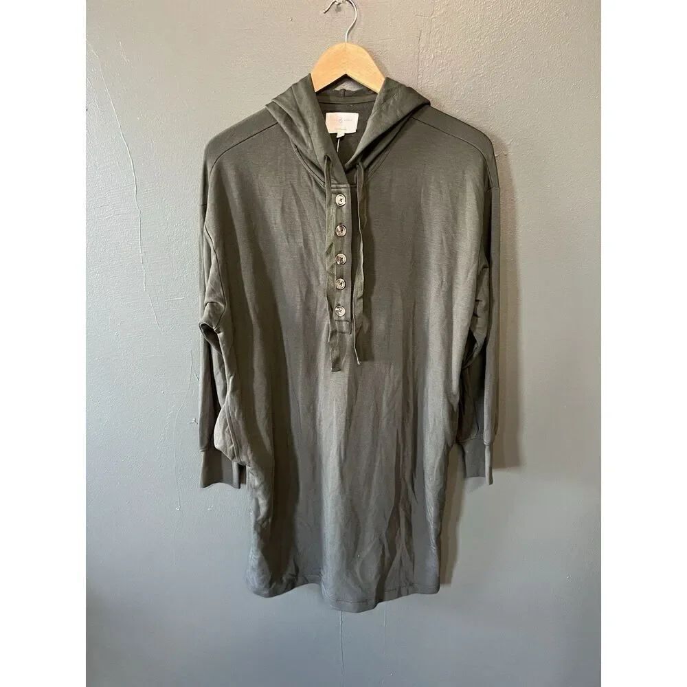 Lou & Grey Womens Green Long Sleeve Lightweight Hooded Long Sweatshirt Sz M NWT